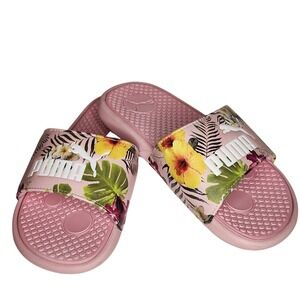 PUMA Cool Cat Slide Flip Flops Junior Girls 1 Tropical Floral White Logo NEW